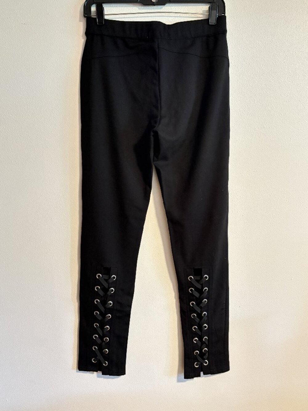 Black High-Waist Lace-Up Hem Skinny Pants